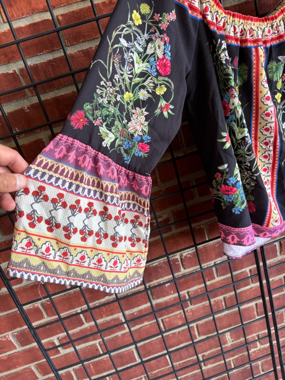 Umgee Black Off-Shoulder Tunic with Multicolor Floral Embroidery - Picture 3 of 4